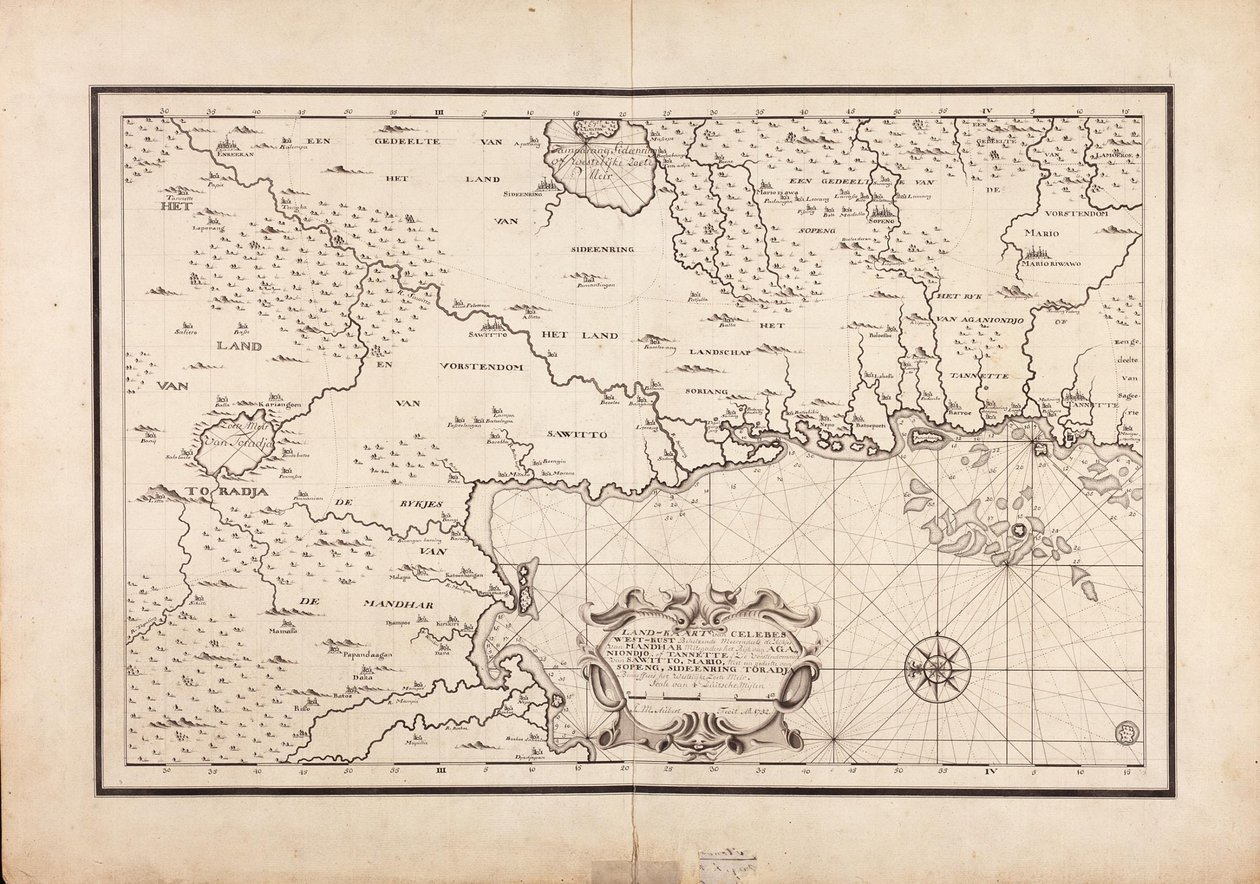 Mapa de parte da costa ocidental de Celebes de Jean Michiel Aubert