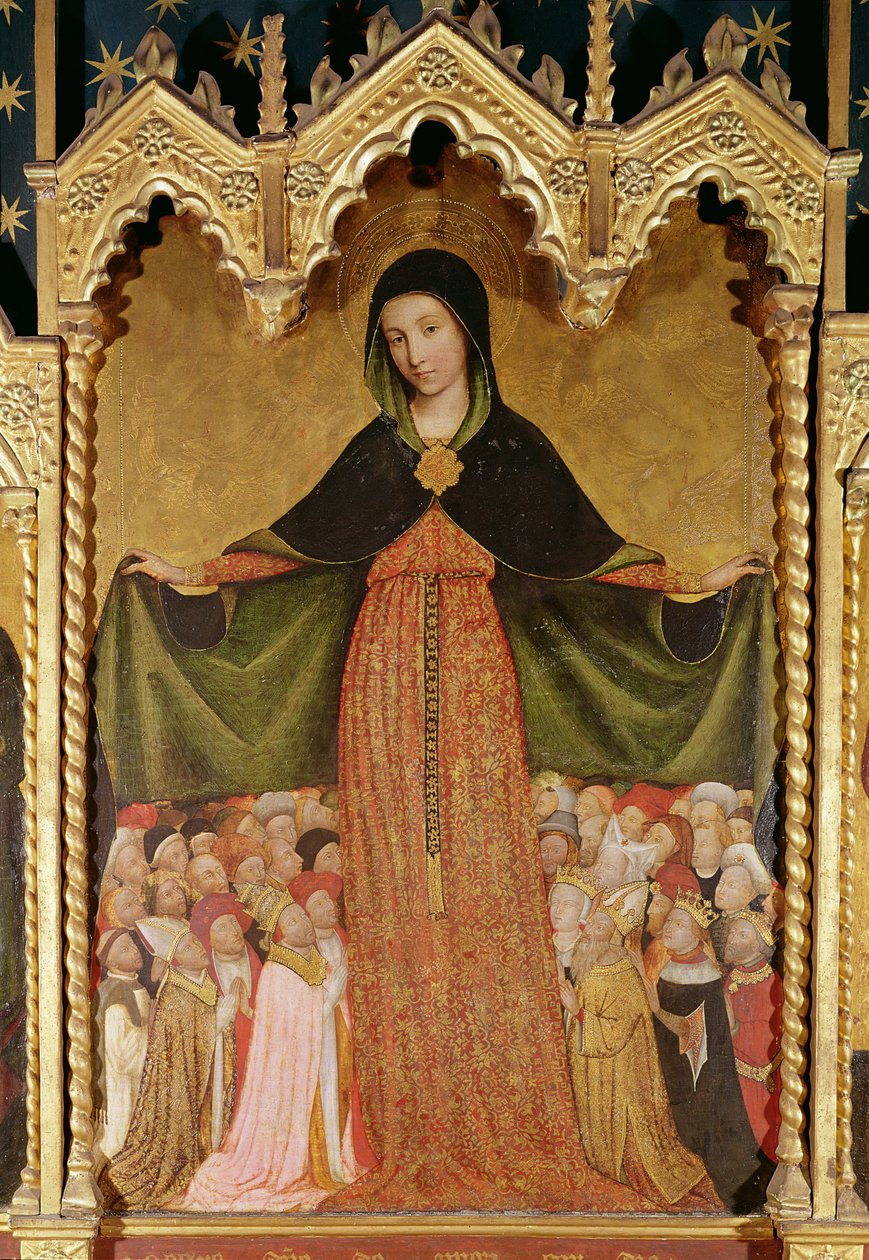 Virgem da Misericórdia, detalhe do painel central, c.1429 (têmpera no painel) de Jean Mirailhet