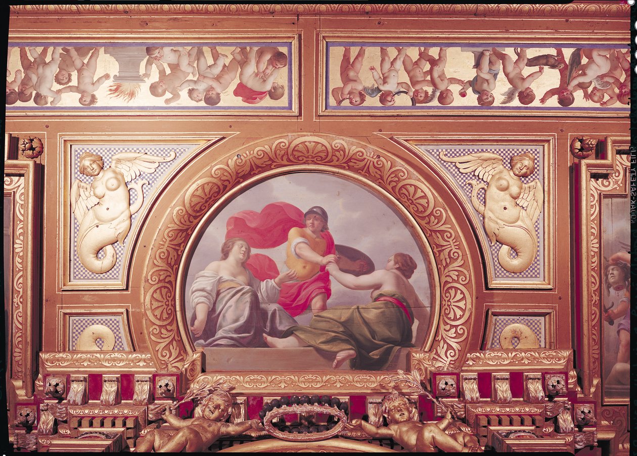 Detalhe do teto representando uma cena da história de Perseu, no quarto dos reis, cerca de 1634 de Jean Laurent Mosnier