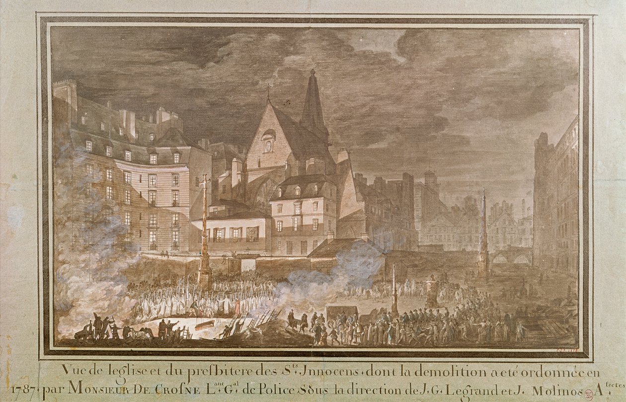 Vista do Presbitério e da Igreja dos Santos-Inocentes Durante a Demolição, 1787 de Jean Nicolas Sobre