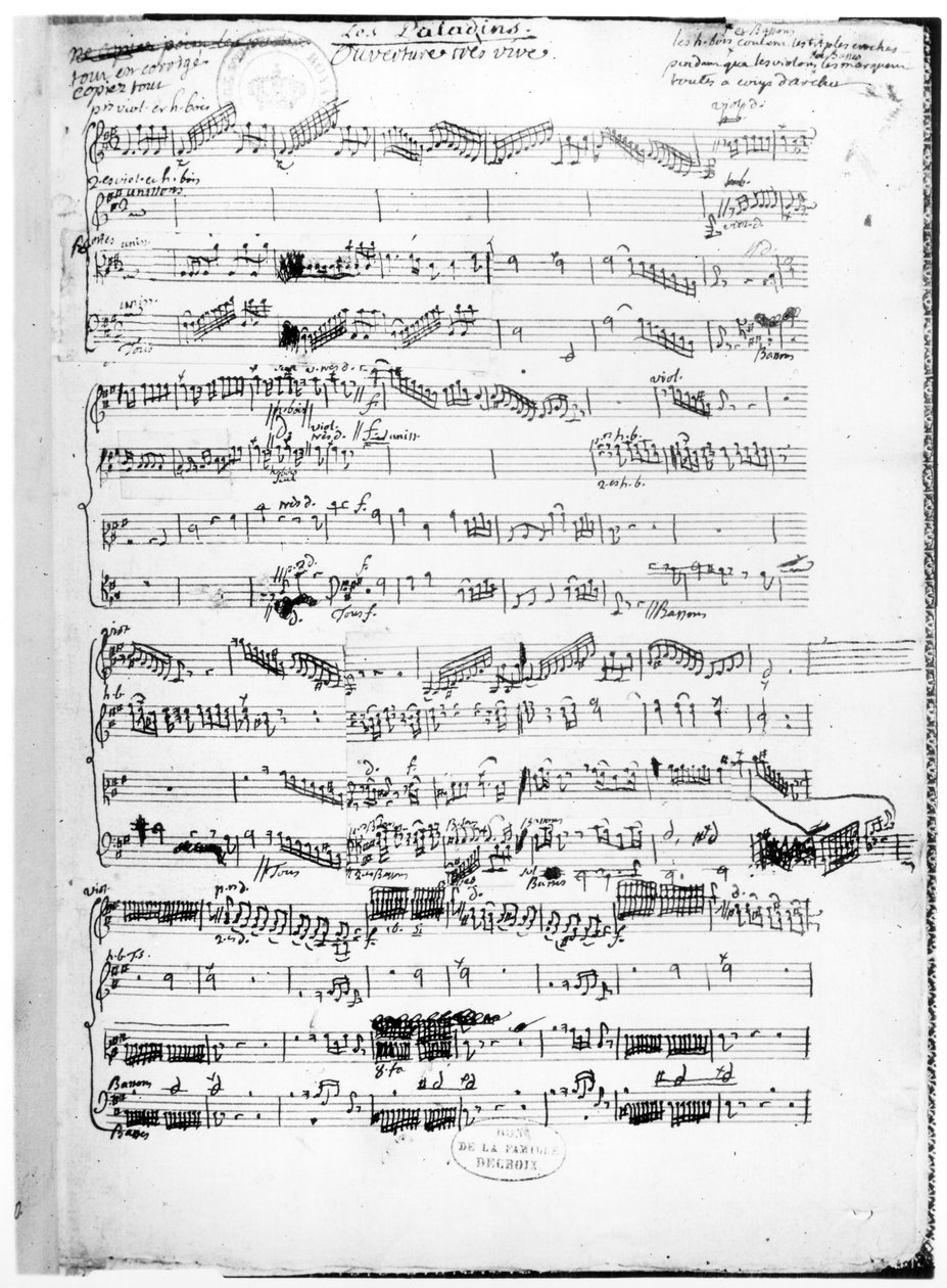 Página de abertura da partitura de &39;Les Paladins&39;, ópera de Rameau de Jean Philippe Rameau