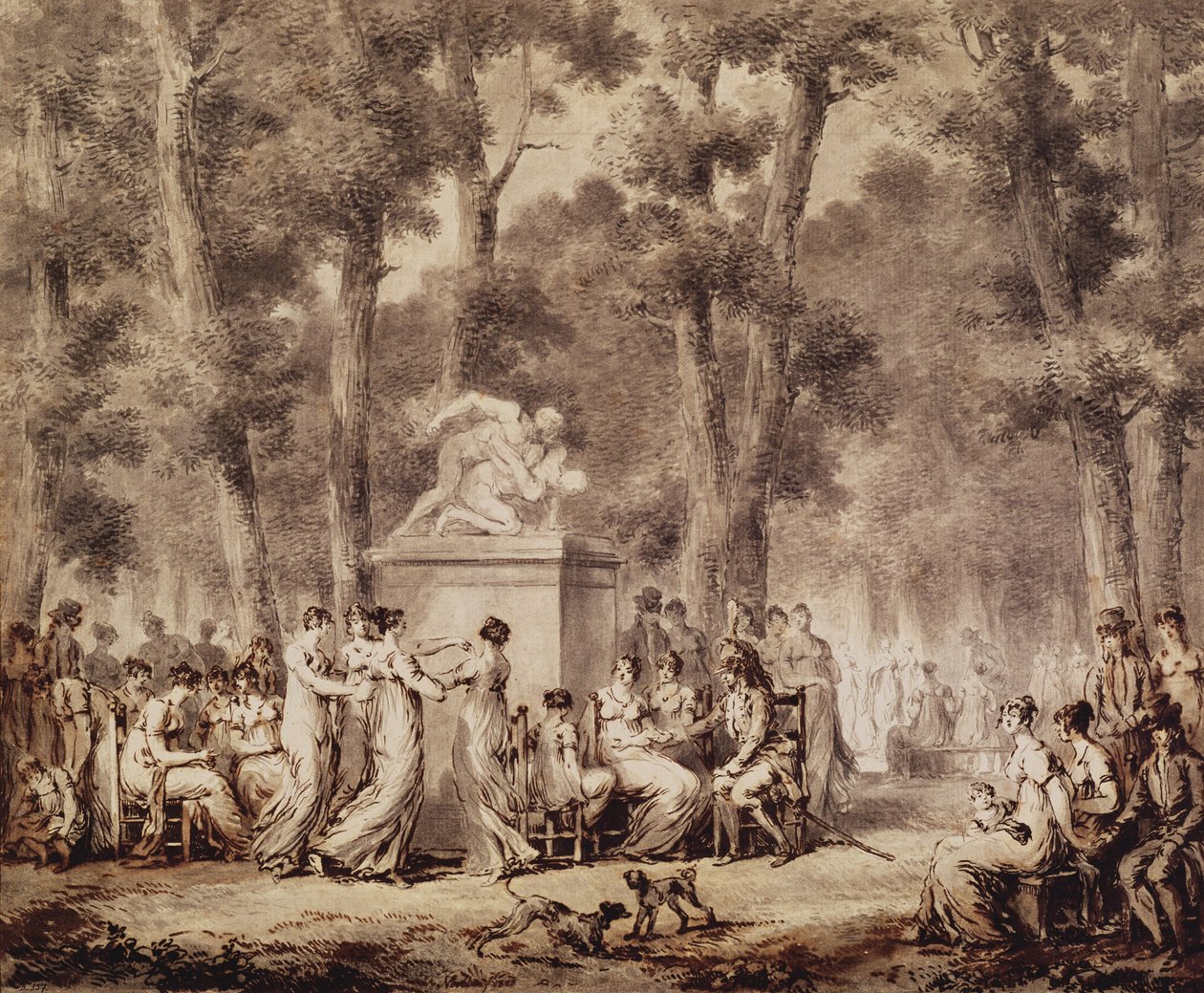O Jardin des Tuileries em 1808 (caneta e tinta e bistre no papel) de Jean Pierre Norblin de La Gourdaine