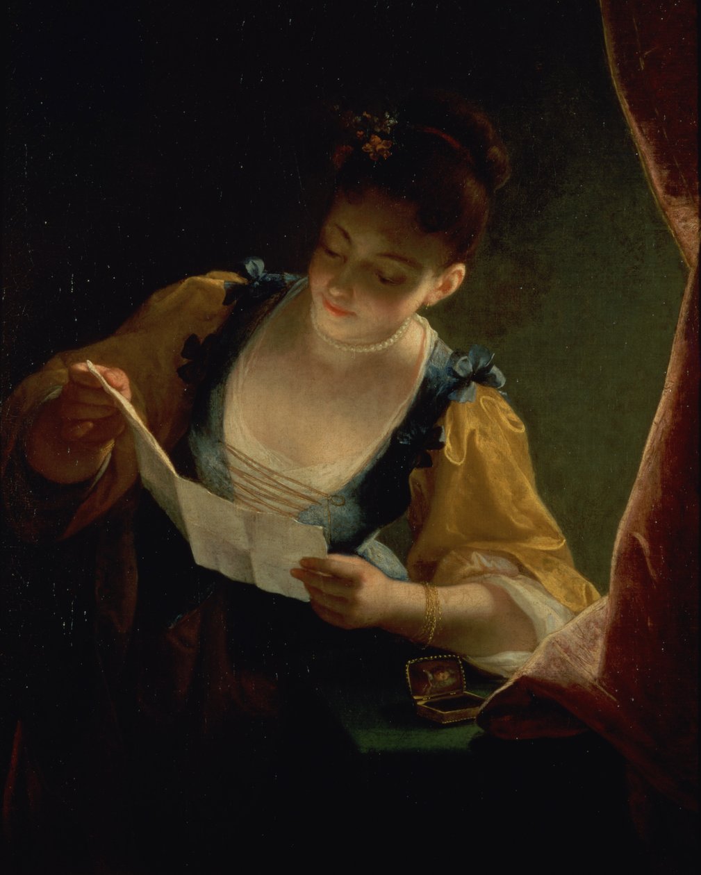 Jovem mulher lendo uma carta de Jean Raoux