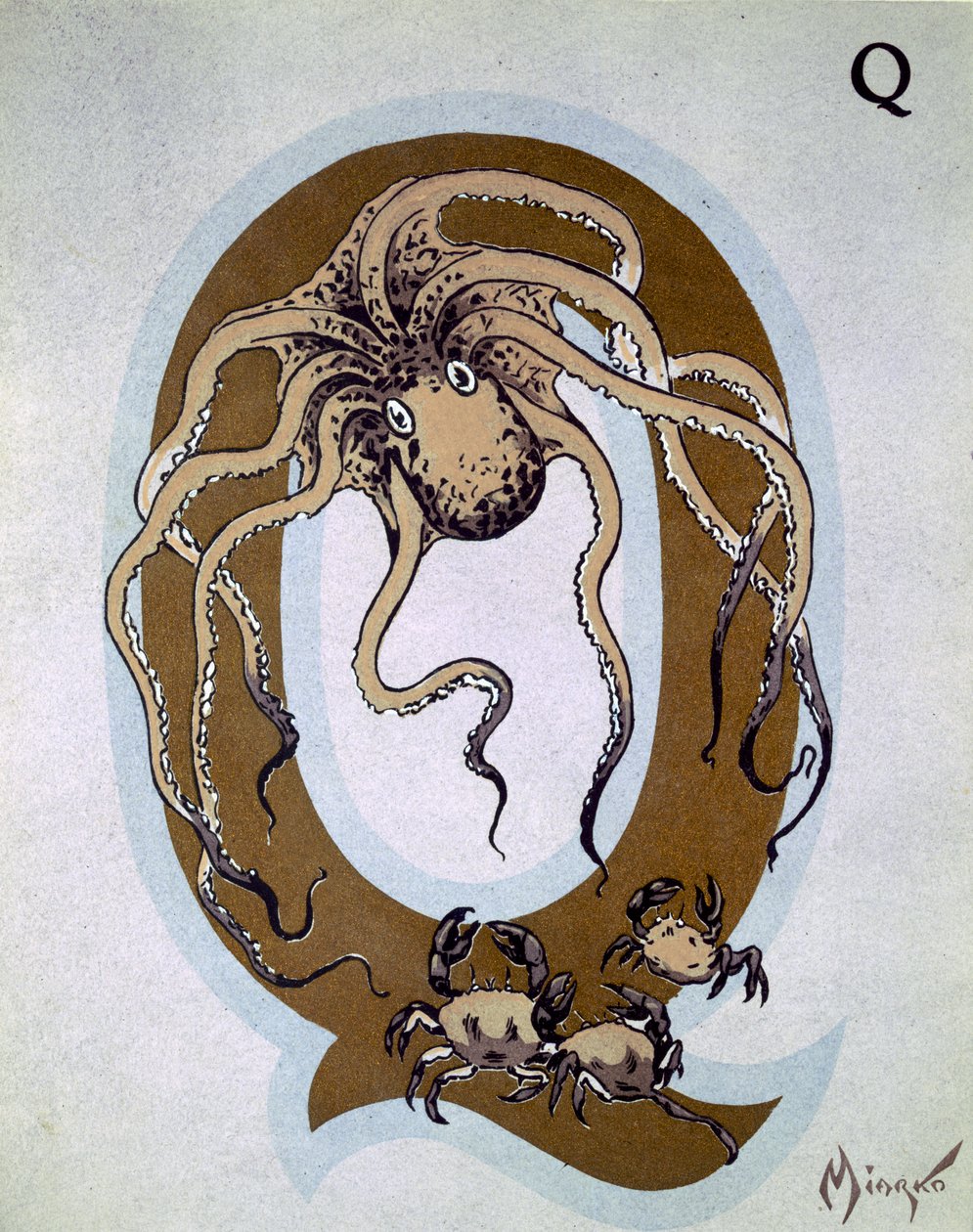 Letra maiúscula &39;Q&39;, de &39;The Art Sketch of Animals&39;, publicada em Paris, c.1920 de Jean Saude