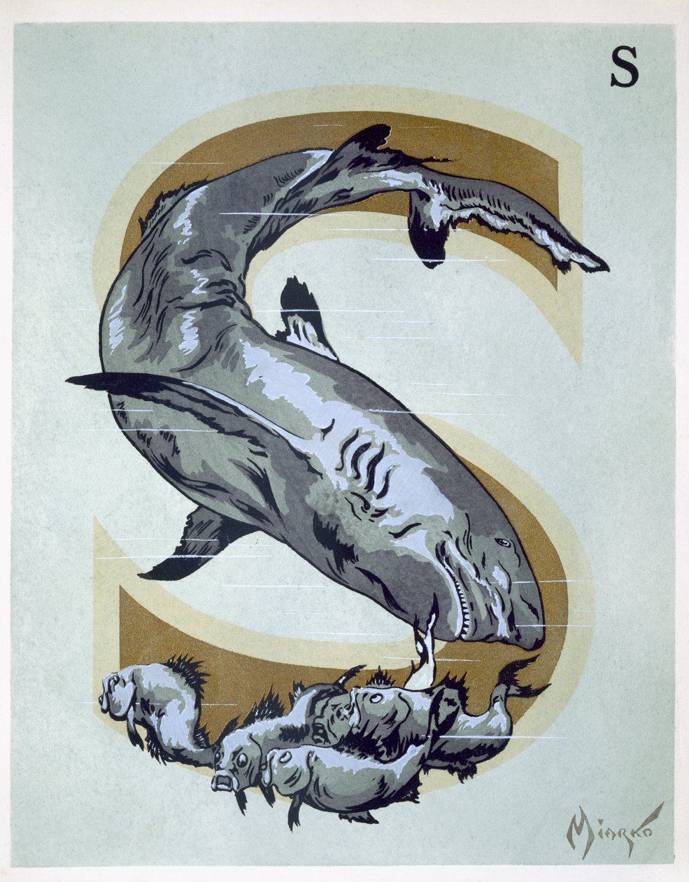 Letra maiúscula &39;S&39;, de &39;The Art Sketch of Animals&39;, publicado em Paris, c.1920 de Jean Saude