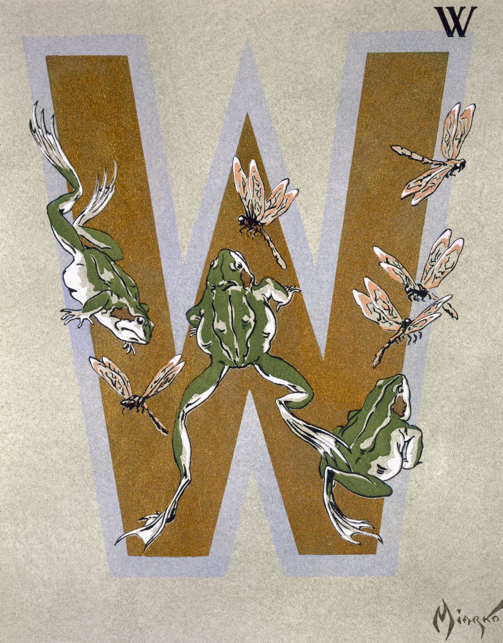 Letra maiúscula &39;W&39;, de &39;The Art Sketch of Animals&39;, publicada em Paris, c.1920 de Jean Saude