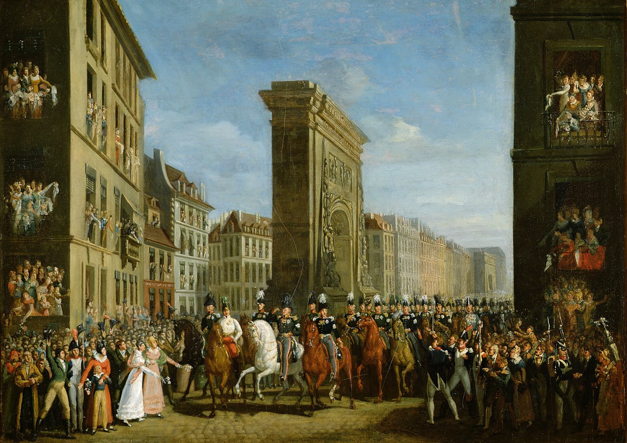 Passagem dos soberanos aliados em frente à Porte Saint-Denis, 31 de março de 1814 de Jean Zippel