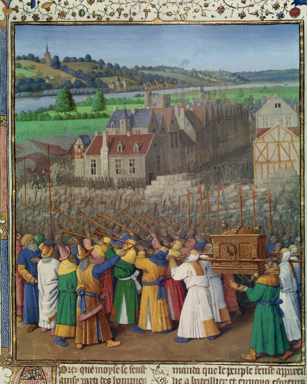 Sra. Pe 247 f.89 A Queda de Jericó, ilustração de &39;Antiquites Judaiques&39;, c.1470 de Jean Fouquet