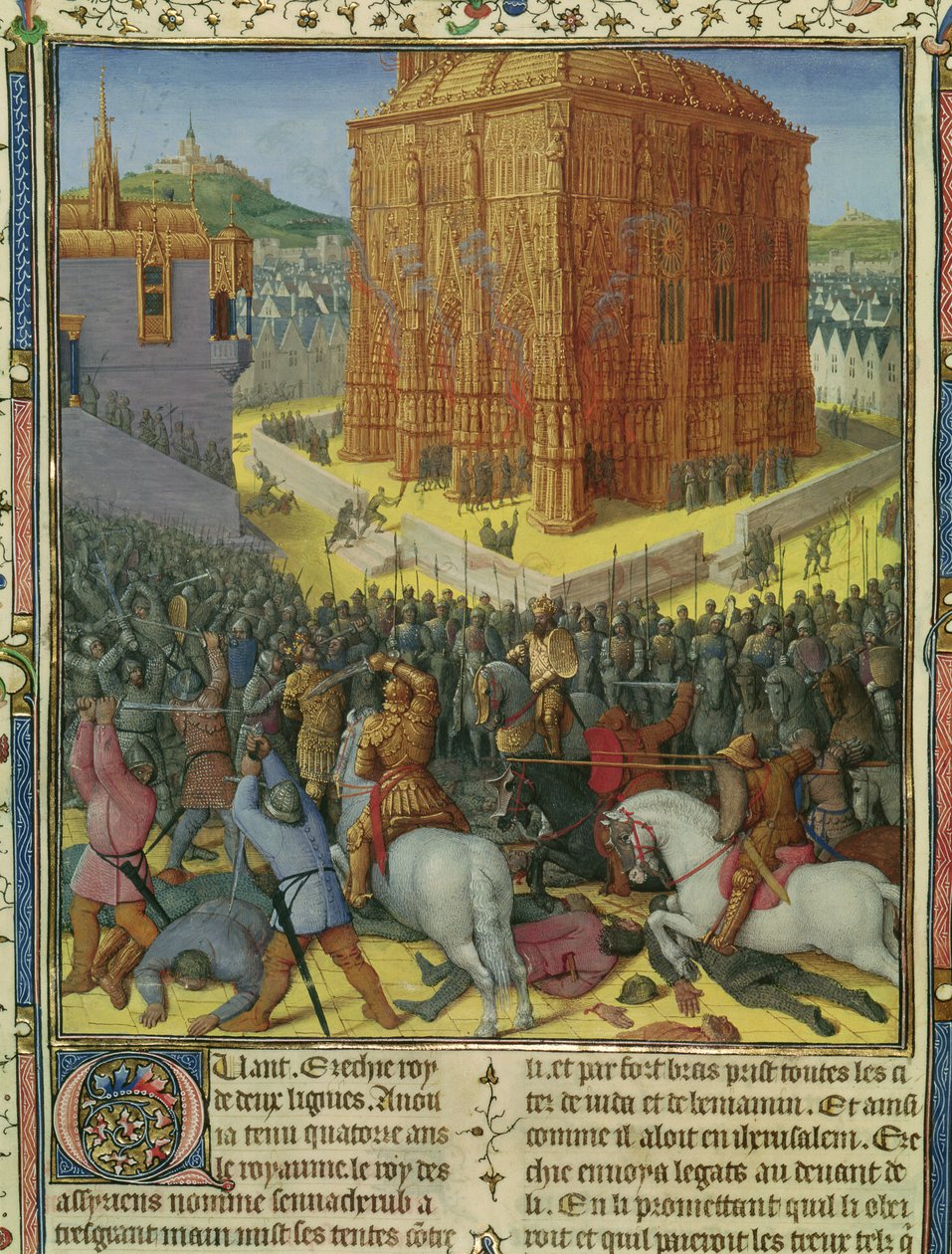 Pe. 247 fol.213 O cerco de Jerusalém por Nabucodonosor, ilustração de &39;Antiquites Judaiques&39;, c.1470 de Jean Fouquet