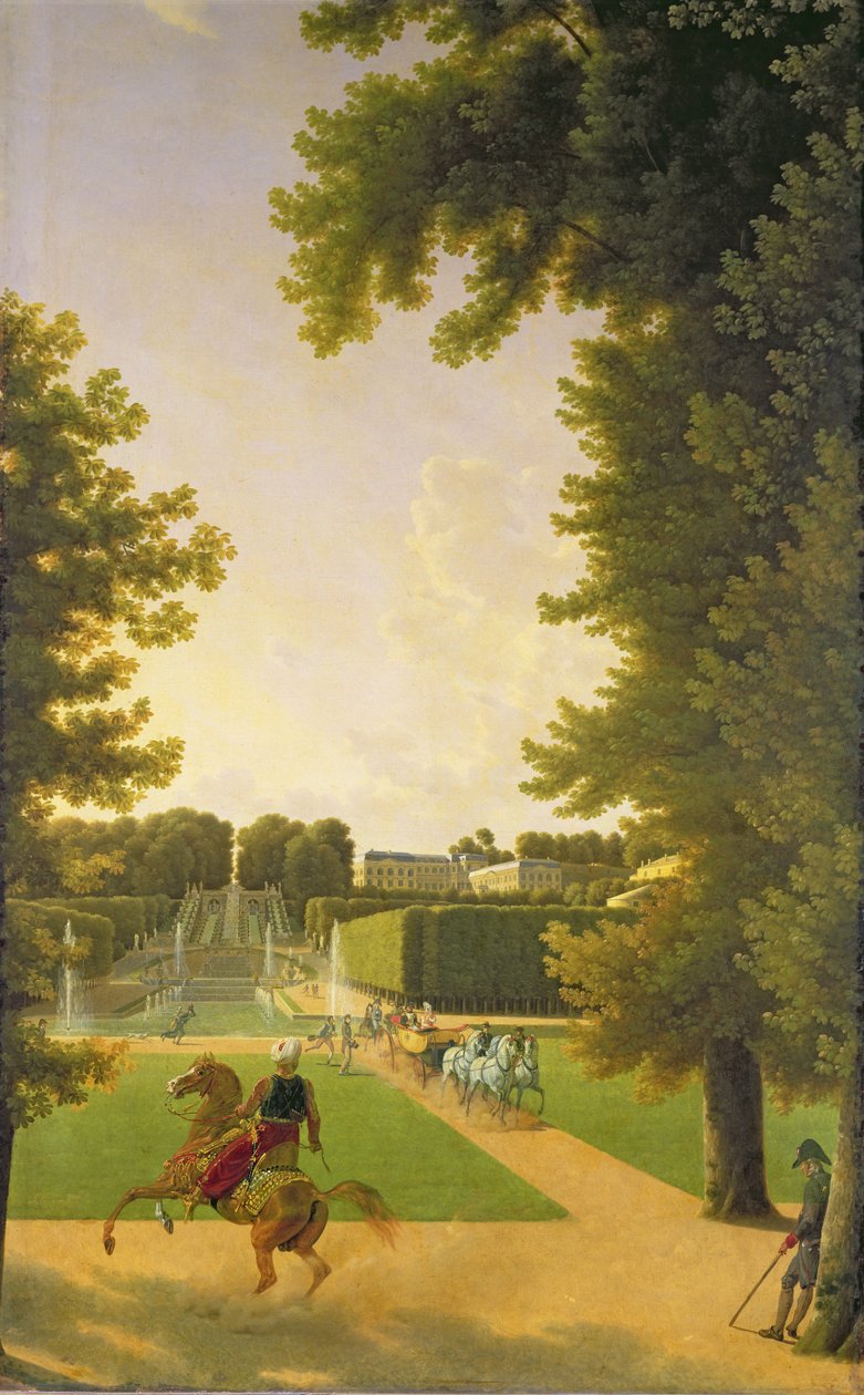 Promenade de Napoleão I (1769-1821) e Marie-Louise (1791-1847) no Parc de Saint-Cloud em 1810 de Jean Joseph Xavier Bidauld