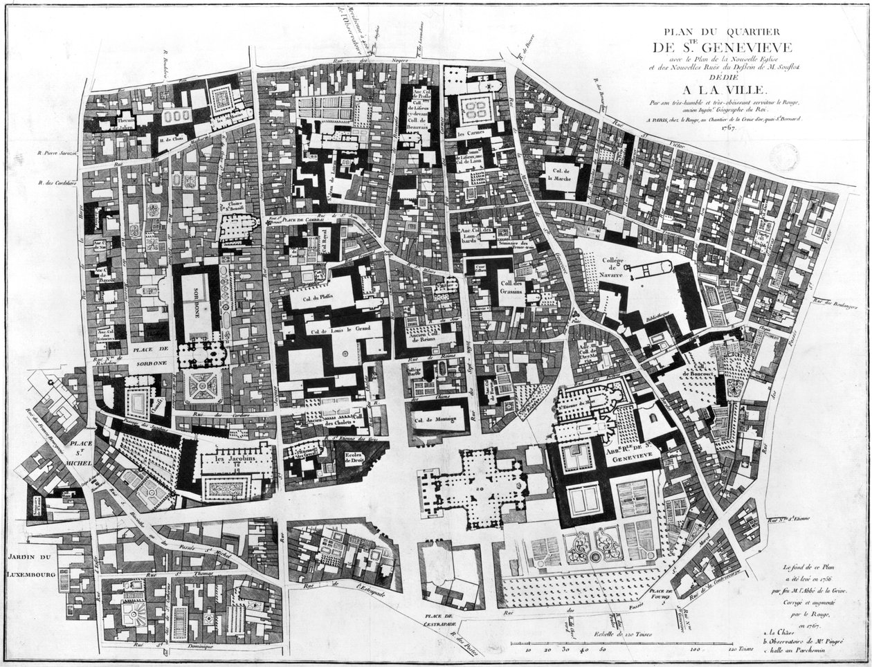 Mapa da área de Sainte-Genevieve, Paris, 1756 de Jean de La Grive