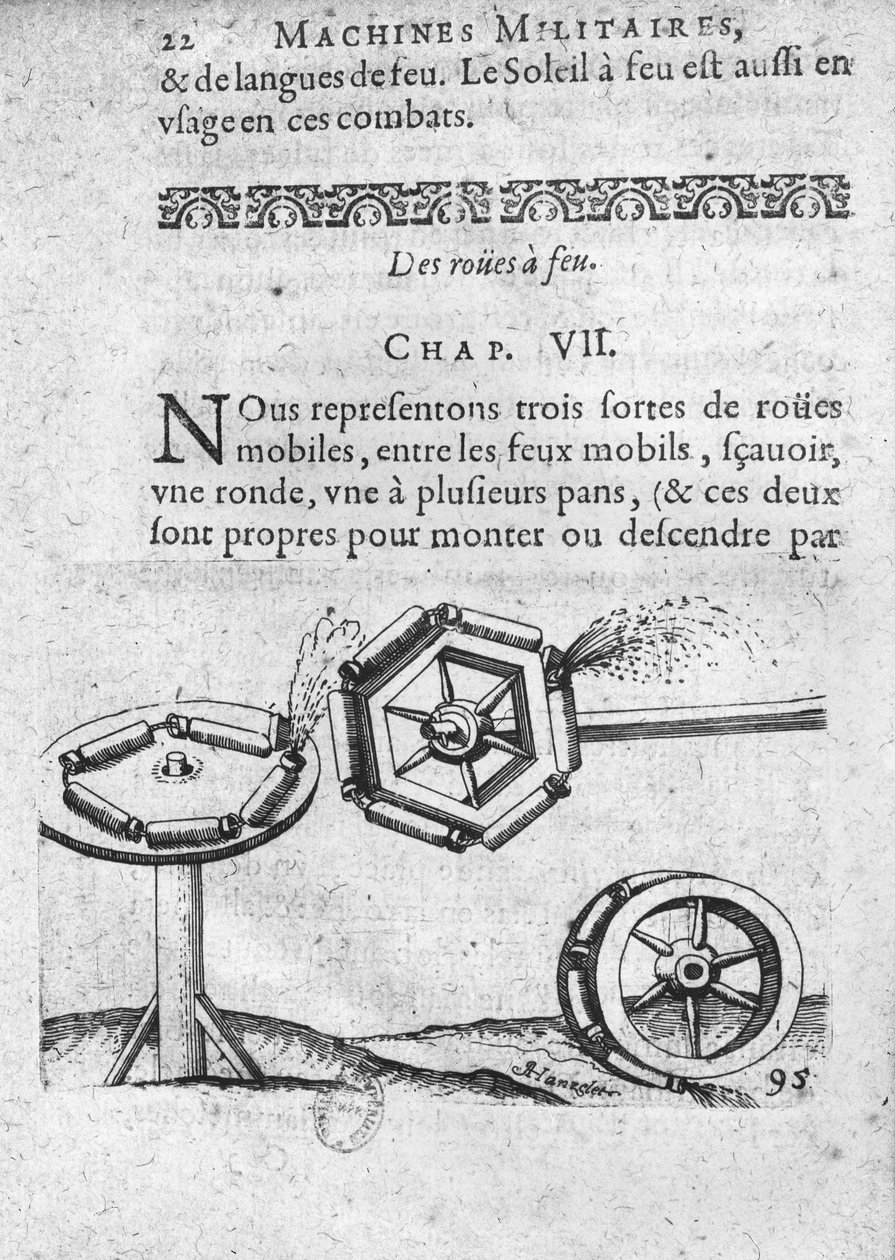 Rodas para fogos de artifício, ilustração de &39;Coleção de várias máquinas militares e fogos artificiais para a guerra e recreação&39; por Francois Thybourel, Pont-a-Mousson, 1620 de Jean, known as Hanzelet Appier