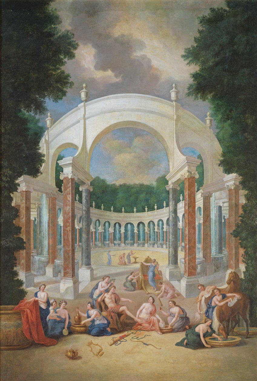Os bosques de Versalhes. Vista da Colunata com Apolo e as Ninfas de Jean the Younger Cotelle