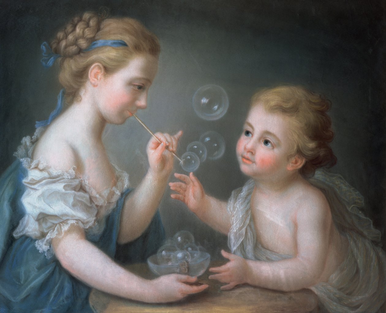 Crianças, soprando, bolhas, (pastel) de Jean Étienne Liotard