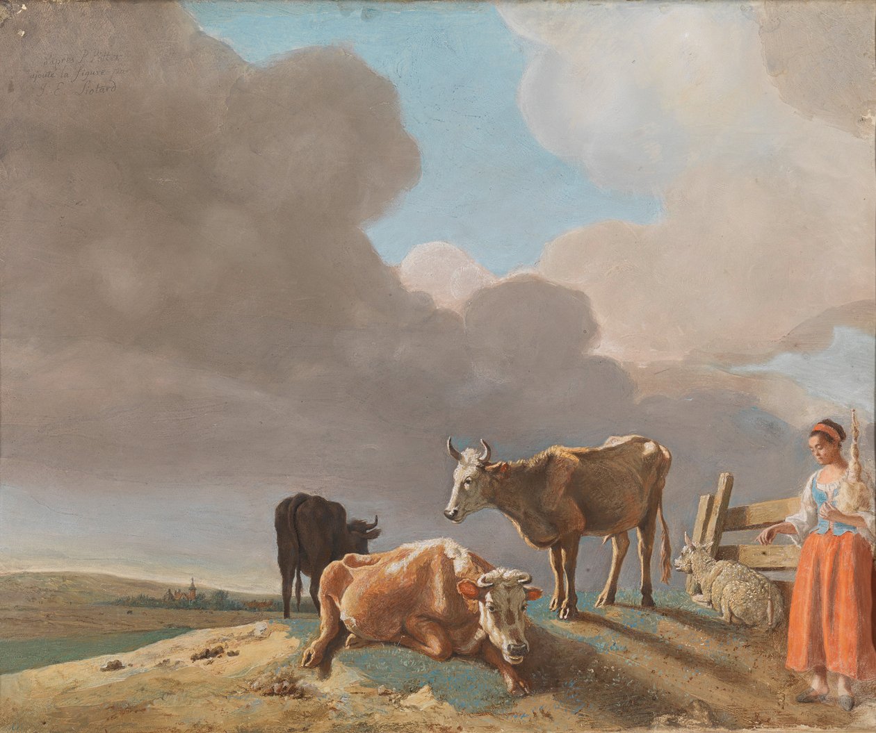 Paisagem com vacas, ovelhas e pastoras de Jean Étienne Liotard