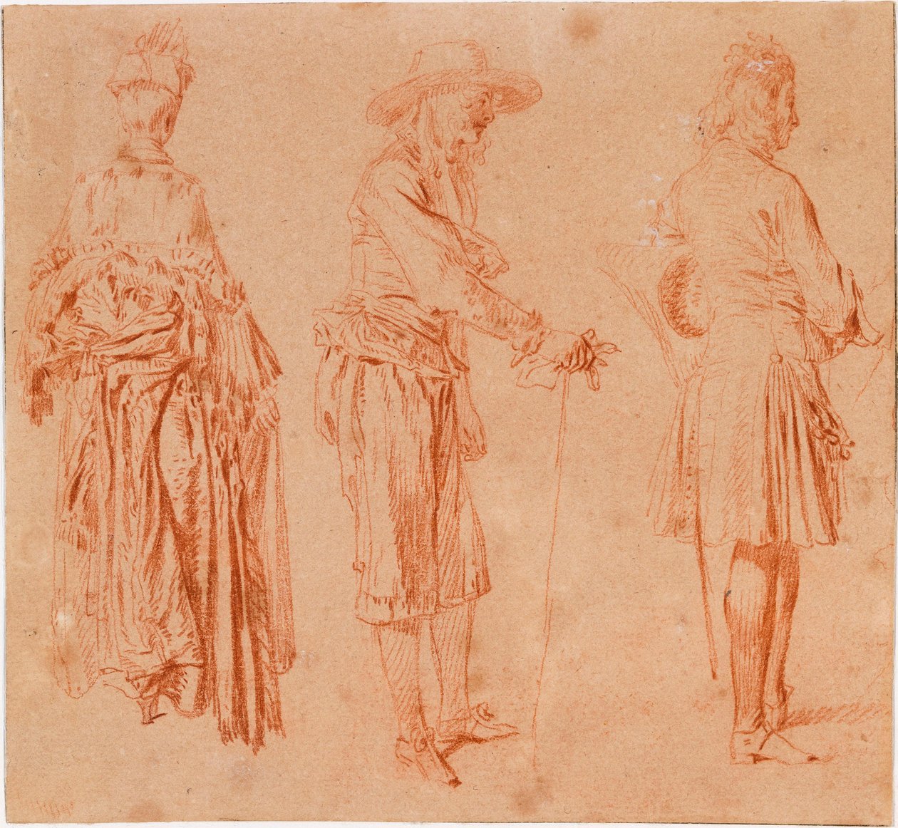 Eine Dame und zwei Herren de Jean-Antoine Watteau
