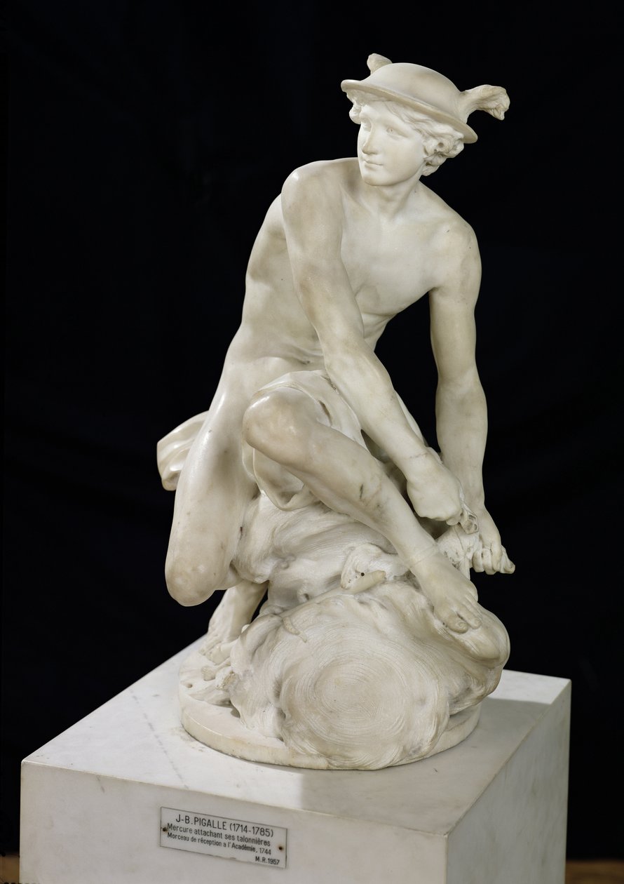 Mercúrio anexando suas sandálias aladas, 1744 (mármore) de Jean Baptiste Pigalle