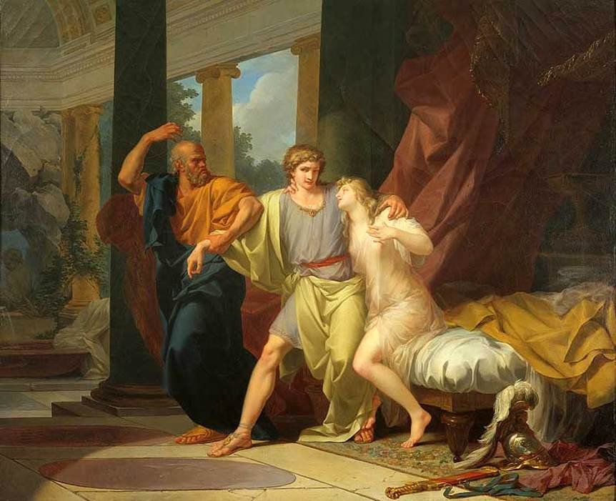 Sócrates Arrastando Alcibíades do Abraço de Aspásia de Jean Baptiste Regnault