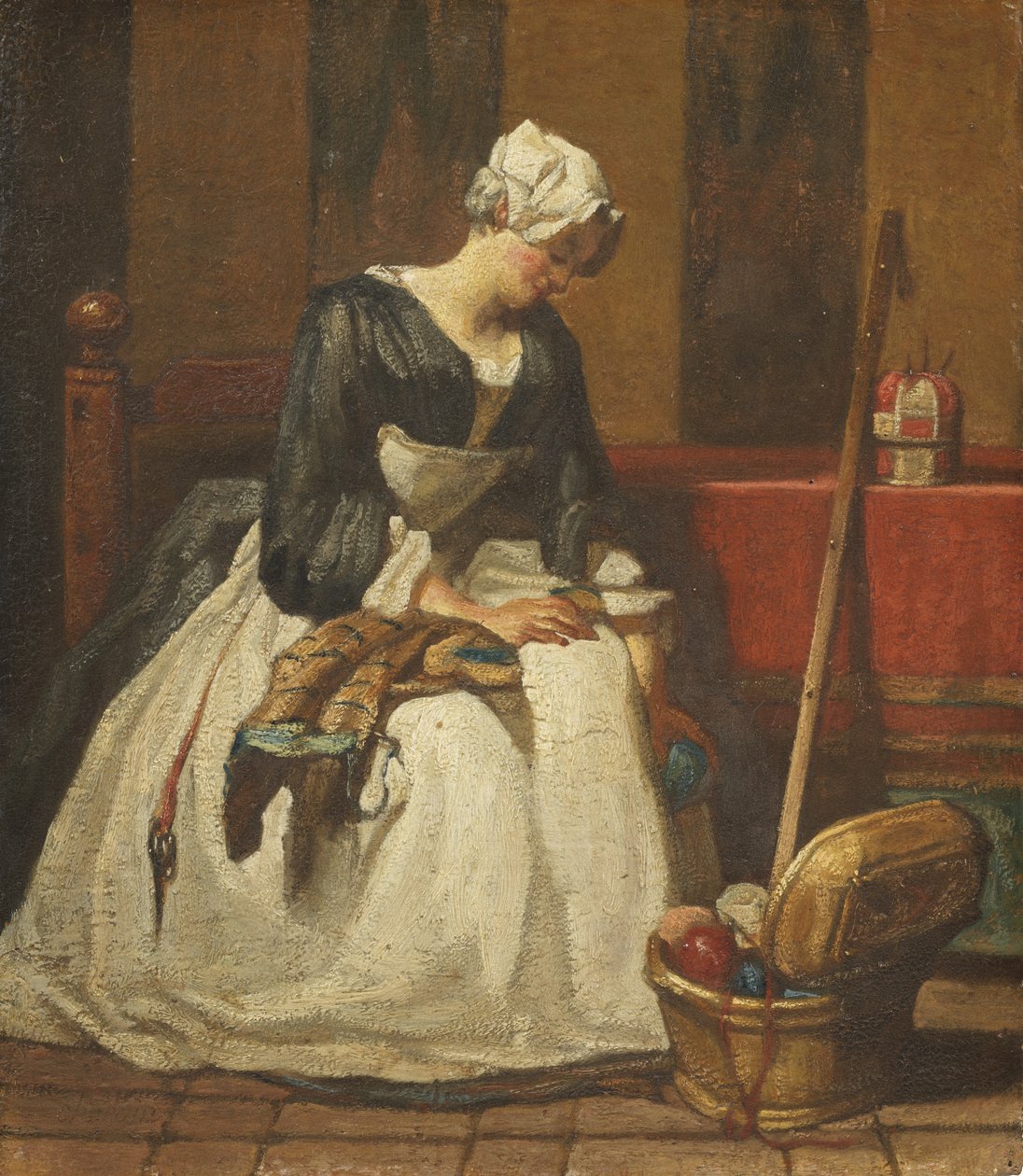 O Embroiderer (óleo em carvalho) de Jean Baptiste Simeon Chardin