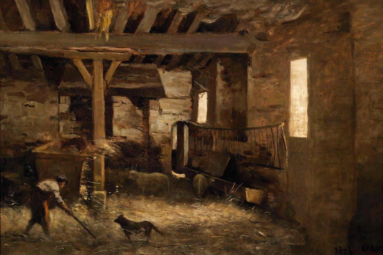 O interior de um celeiro de Jean-Baptiste-Camille Corot