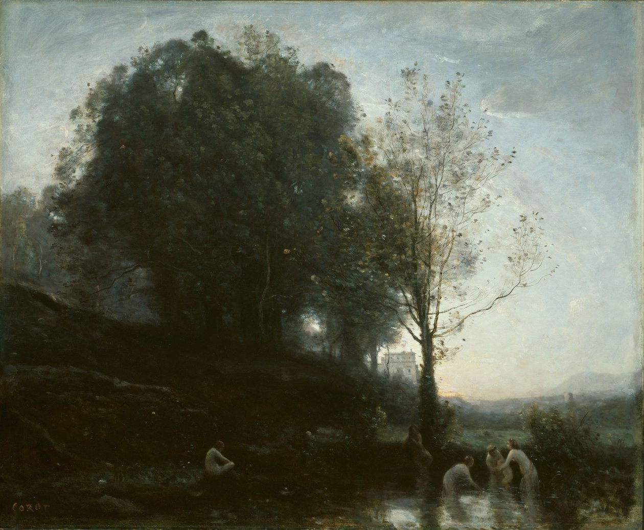 Ninfas de banho e criança de Jean-Baptiste-Camille Corot