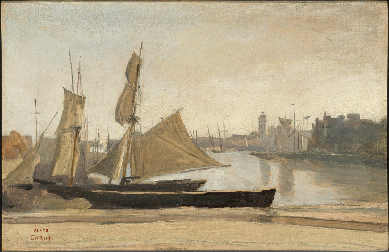 Dunkerque, barcos de pesca amarrados ao cais de Jean-Baptiste-Camille Corot