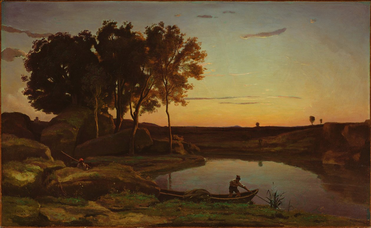 Paisagem com lago e barqueiro de Jean-Baptiste-Camille Corot