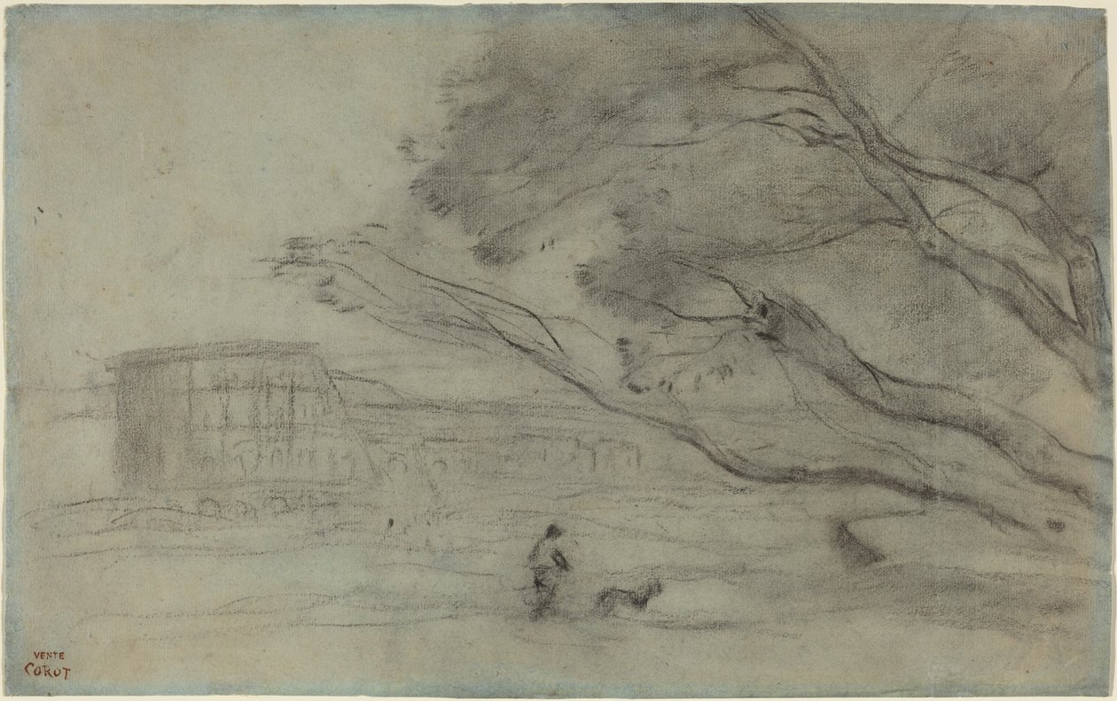 Lembrança: Paisagem romana com o Coliseu de Jean-Baptiste-Camille Corot