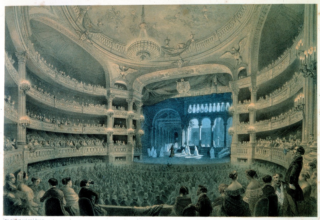 Vista do salão de teatro da Ópera Garnier (Academia de Música). Litografia de Jean Baptiste Arnout (1788-1870). Século XIX. Paris, B.N. de Jean Baptiste Arnout