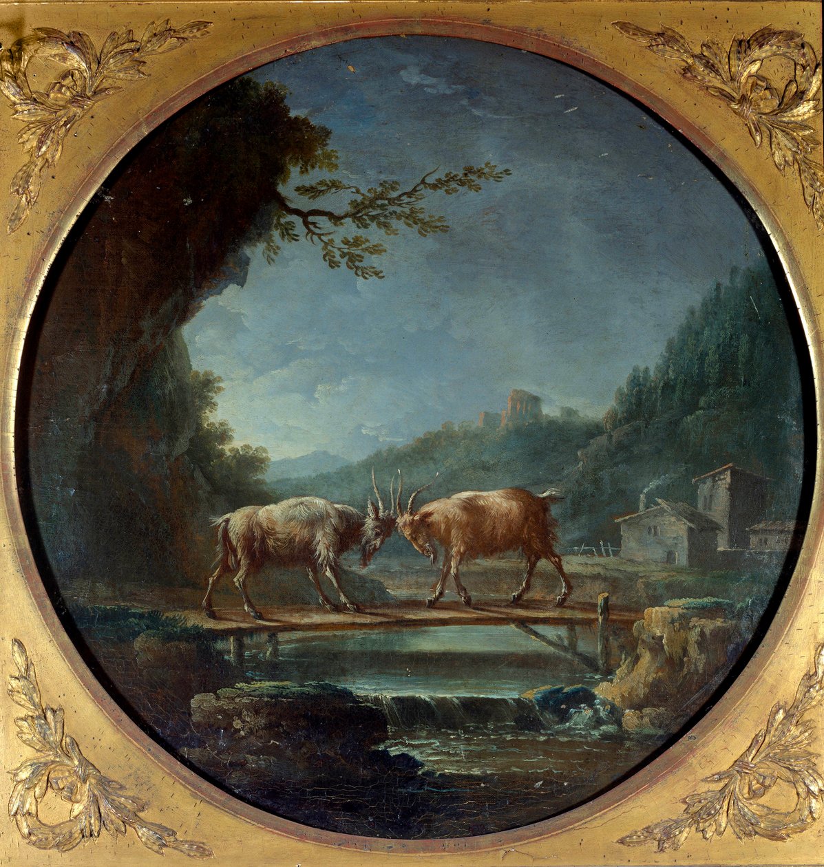 Ambos cabras. Ilustração para a fábula de Jean de La Fontaine. Pintura de Jean Baptiste Claudot (1733-1805) de Jean Baptiste Claudot