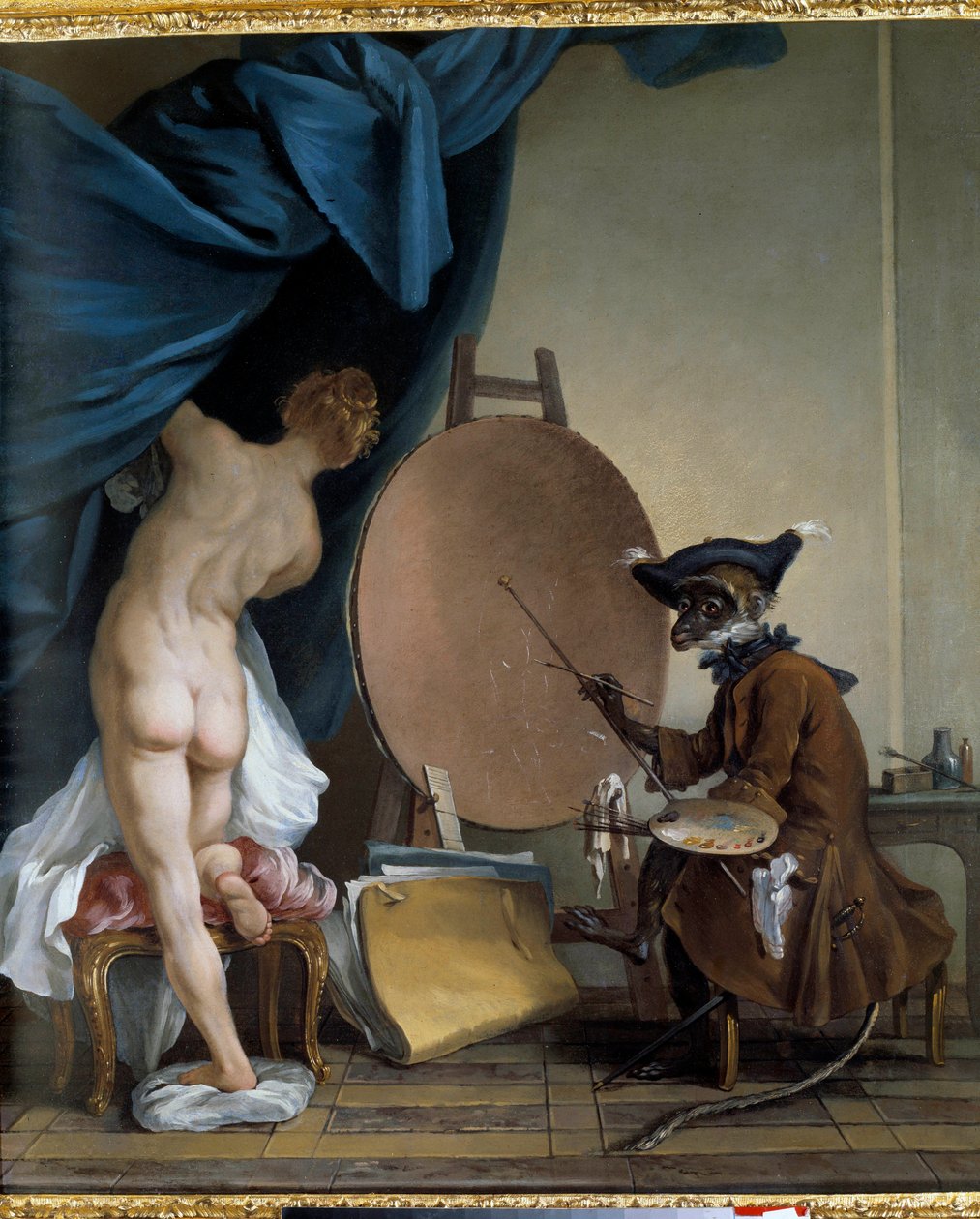 O Pintor Monker. Óleo sobre tela, 0,89 x 0,62 m. - O macaco pintor. Pintura de Jean Baptiste Deshays (1729 - 1765) de Jean Baptiste Deshays