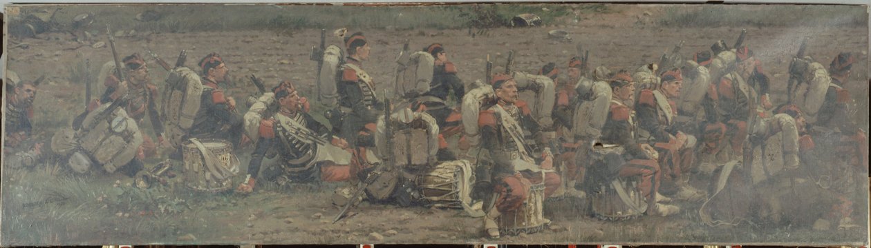 Cena militar: os tambores do 1º Regimento dos Granadeiros da Guarda (fragmento do panorama de Rezonville) de Jean Baptiste Edouard Detaille
