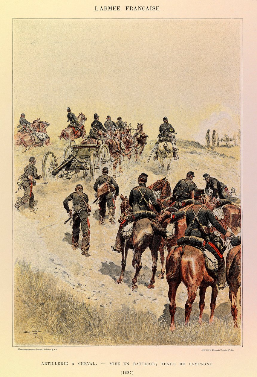 Tipos e uniformes da Armadura Francesa do Capitão Jules Richard, ilustrados por Edouard Detaille (1848-1912): Artilharia a cavalo; Baterias; Vestido de campo em 1887, Colecção privada de Jean Baptiste Edouard Detaille