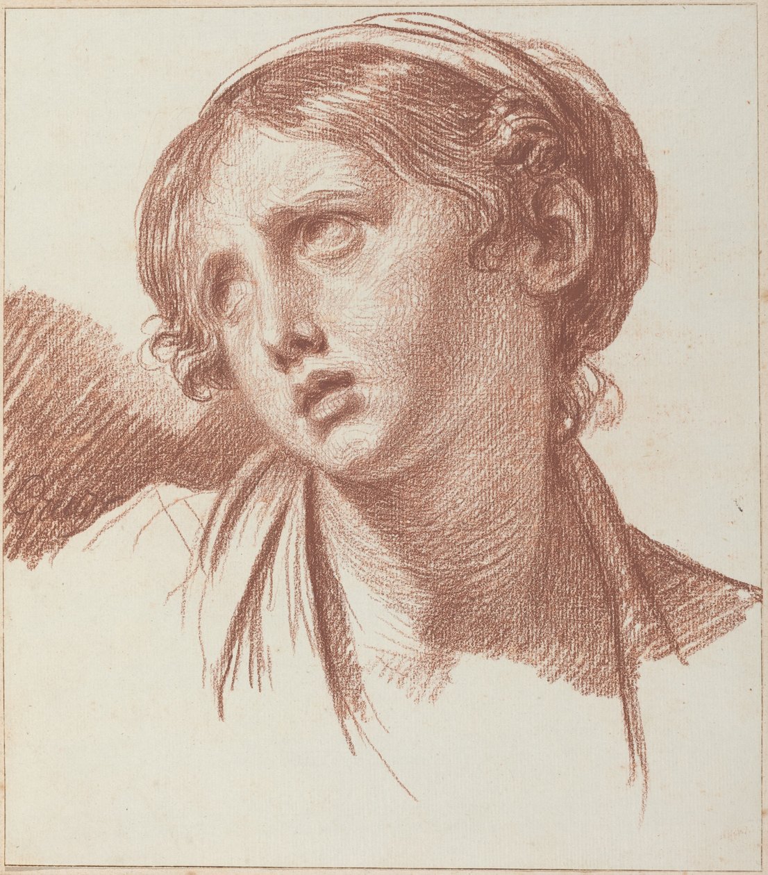 Uma jovem olhando para cima de Jean-Baptiste Greuze