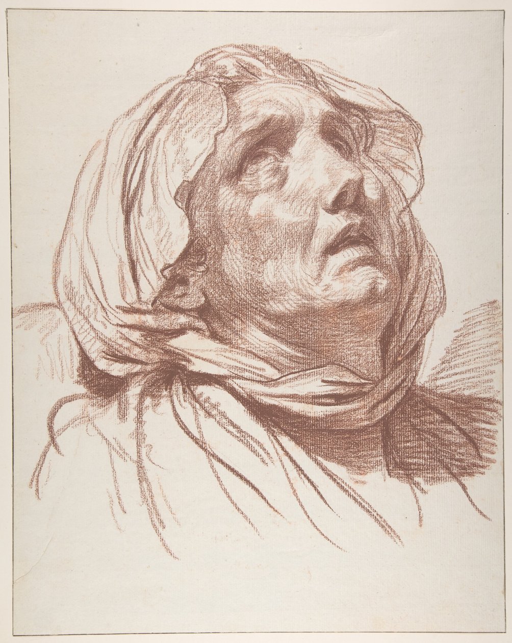 Cabeça de uma mulher idosa a olhar para cima de Jean-Baptiste Greuze