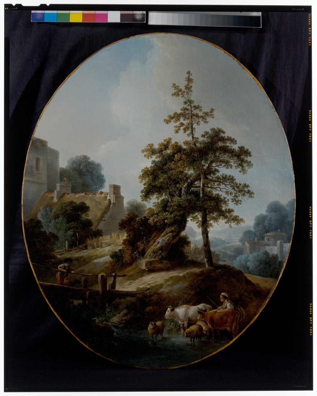 Paisagem com um rapaz e uma pastora com vacas e ovelhas de Jean Baptiste Huet