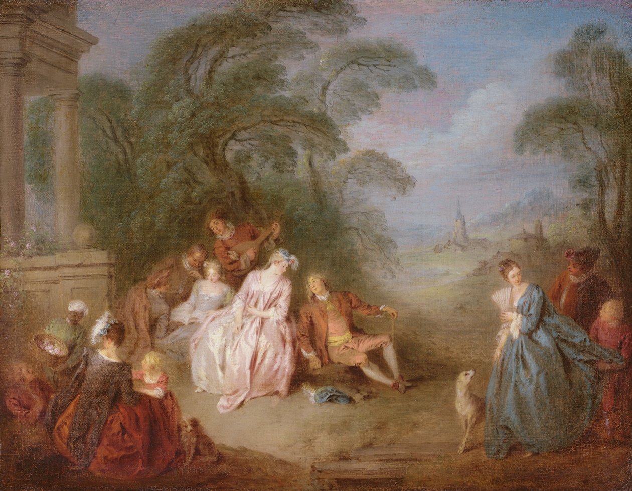 Um encontro em um parque (óleo sobre tela) de Jean Baptiste Joseph Pater