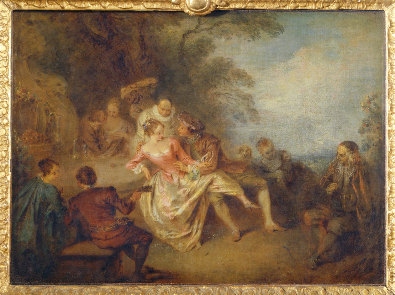 Reunião de actores de comédia italianos num parque ... de Jean-Baptiste Joseph Pater