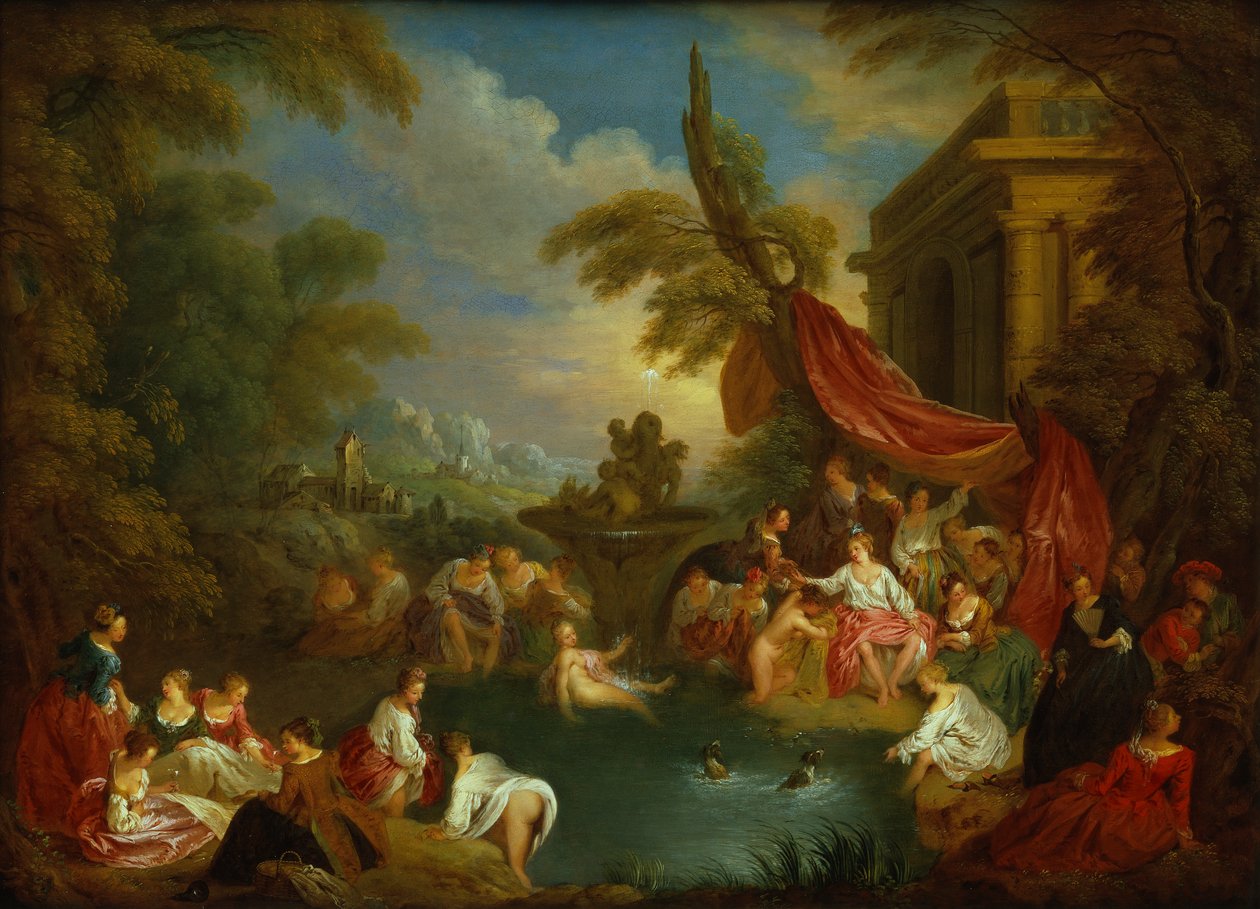 The Bathers (óleo sobre placa de gravador de cobre) de Jean Baptiste Joseph Pater
