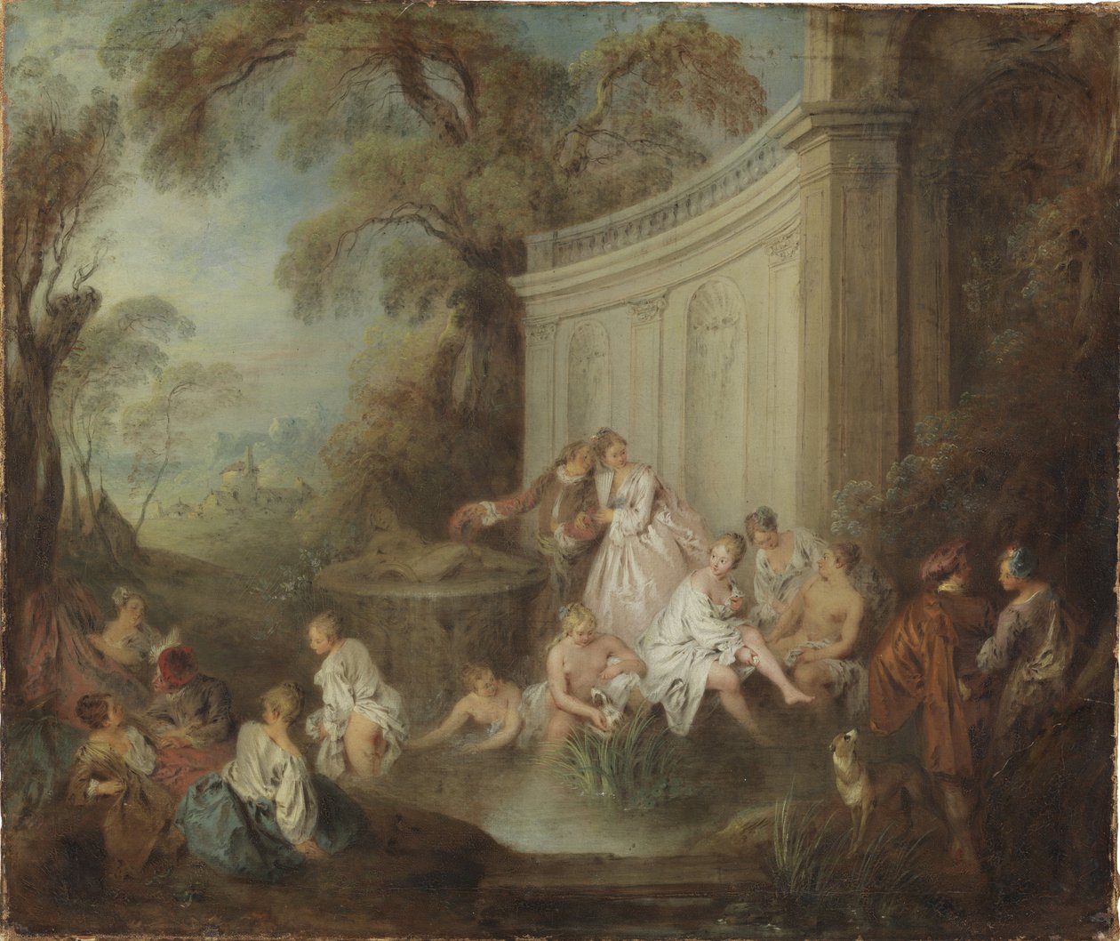 Une compagnie se baignant dans un parc - A Company Bather in a Park, de Pater, Jean-Baptiste (1695-1736). Óleo sobre tela. Dimensão : 49x59 cm. Nationalmuseum Stockholm de Jean Baptiste Joseph Pater