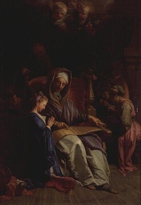 Santa Ana Lendo o Pergaminho da Virgem, c.1700 (óleo sobre tela) de Jean Baptiste Jouvenet
