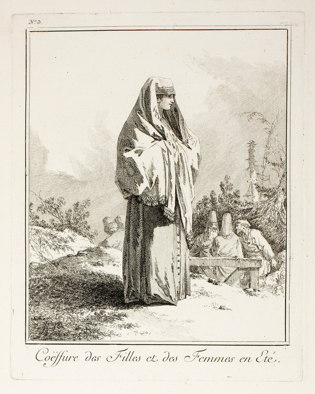 Cocar para meninas e mulheres no verão, prato três de Divers Habillements des Peuples du Nord de Jean-Baptiste Le Prince
