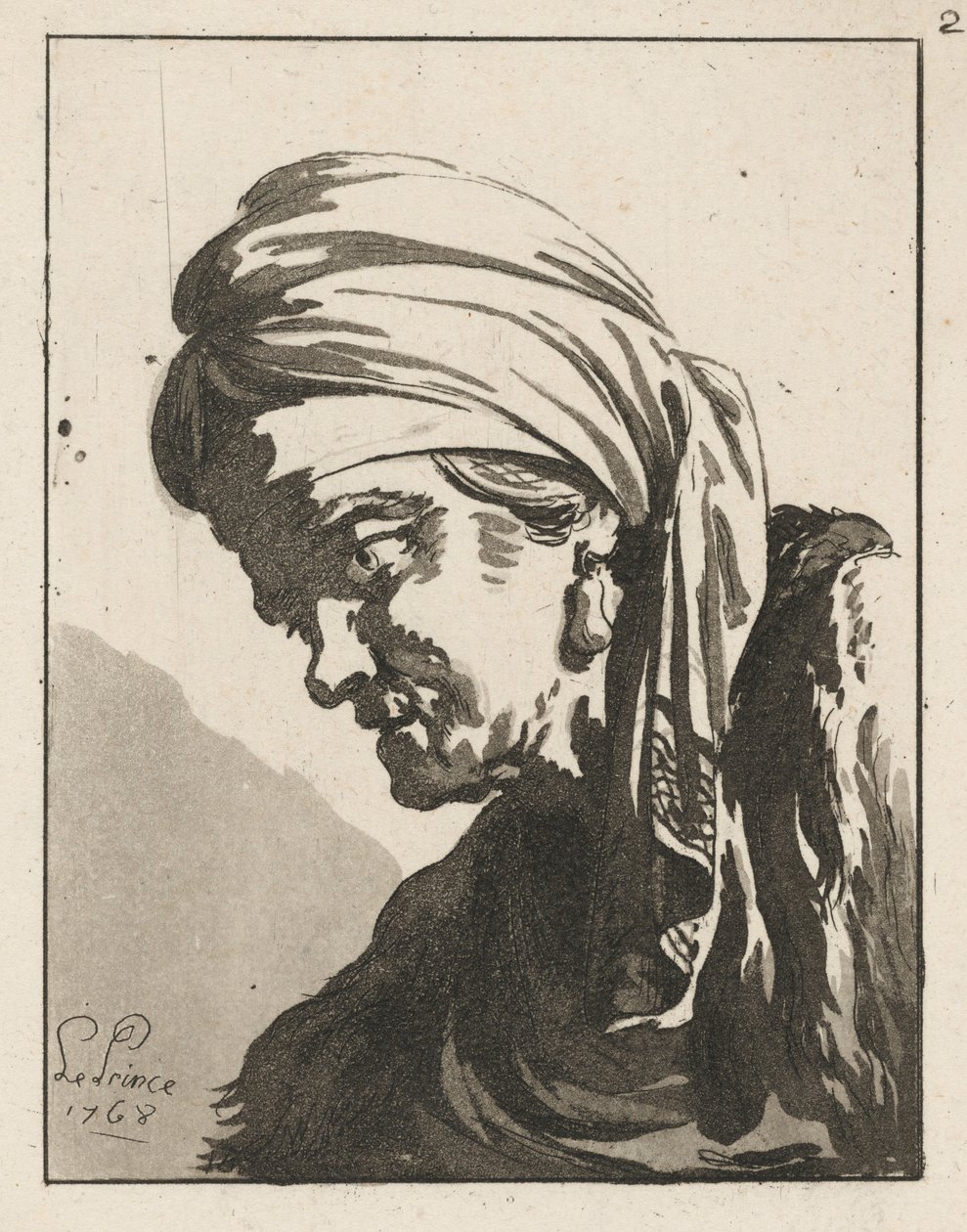 Cabeça de uma mulher idosa curvada de Jean-Baptiste Le Prince