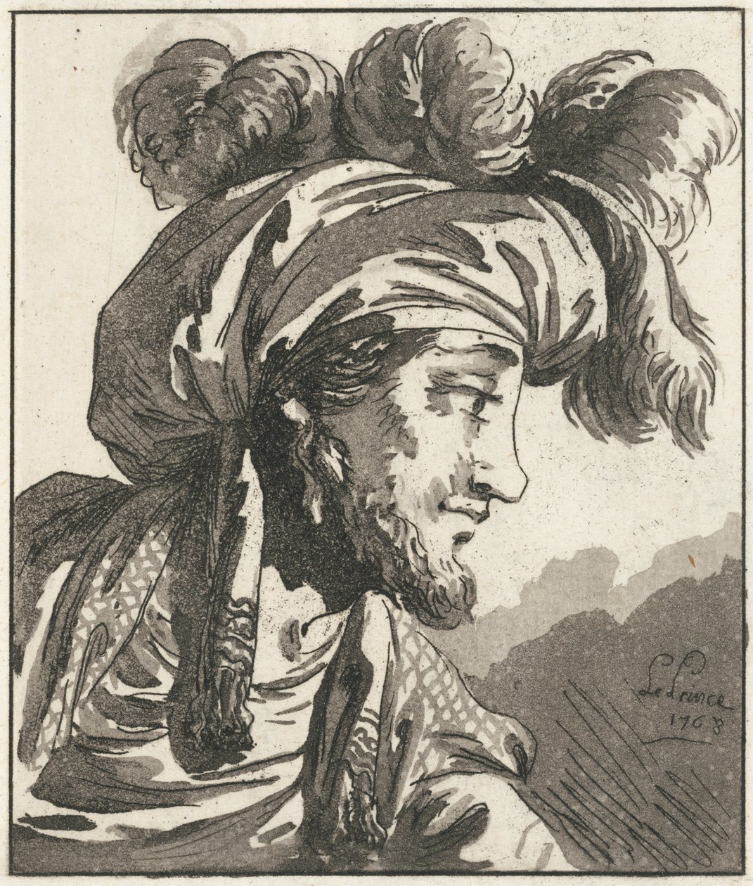Cabeça de um homem de turbante sem bigode de Jean-Baptiste Le Prince