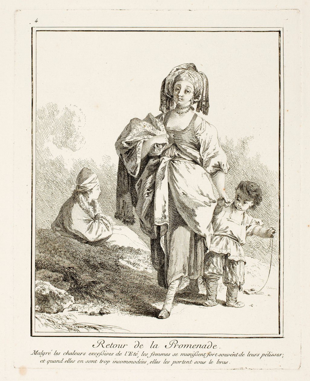Passeio de regresso, prato quatro de Suite de Divers Habillements de Peuples du Nord de Jean-Baptiste Le Prince