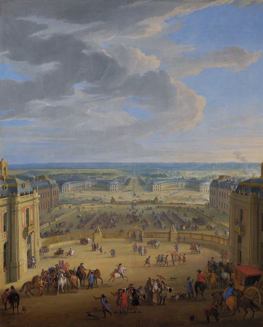 Francês: Vue perspective du château de Versailles sur la place d