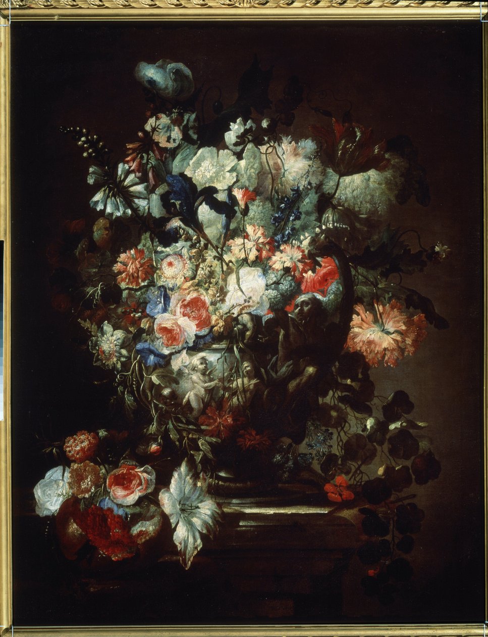 ""Flores"" (Flores). Ainda vida. Pintura de Jean Baptiste (Jean-Baptiste) Monnoyer (1636-1699). Óleo sobre tela. Arte francesa, estilo barroco. Museu Pushkin de Belas Artes, Moscou de Jean Baptiste Monnoyer