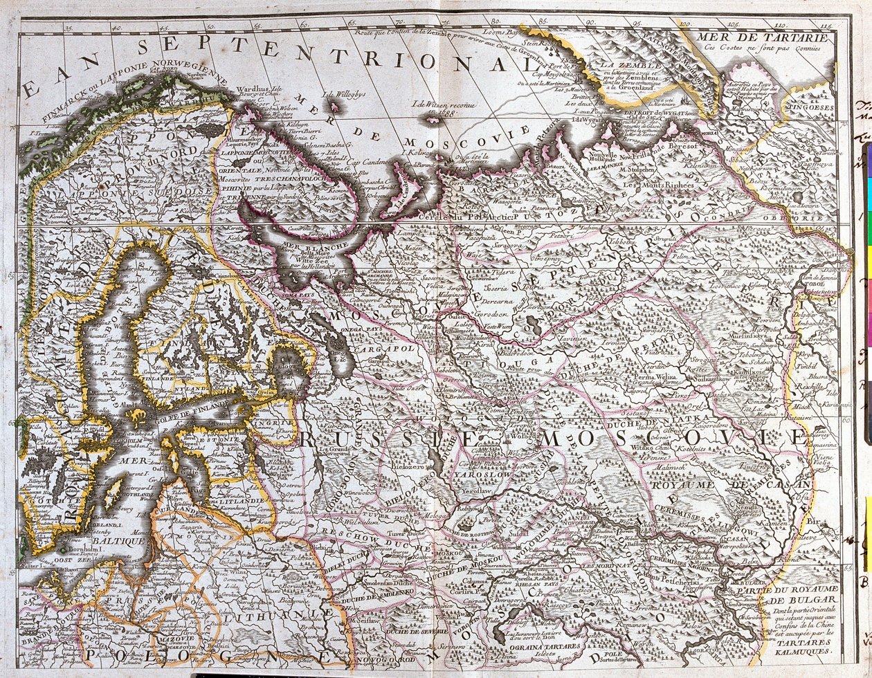 Mapa de Moscovo (Rússia), do Reino da Suécia, das Províncias Bálticas e de parte da Polónia (gravura de Jean Baptiste Nolin