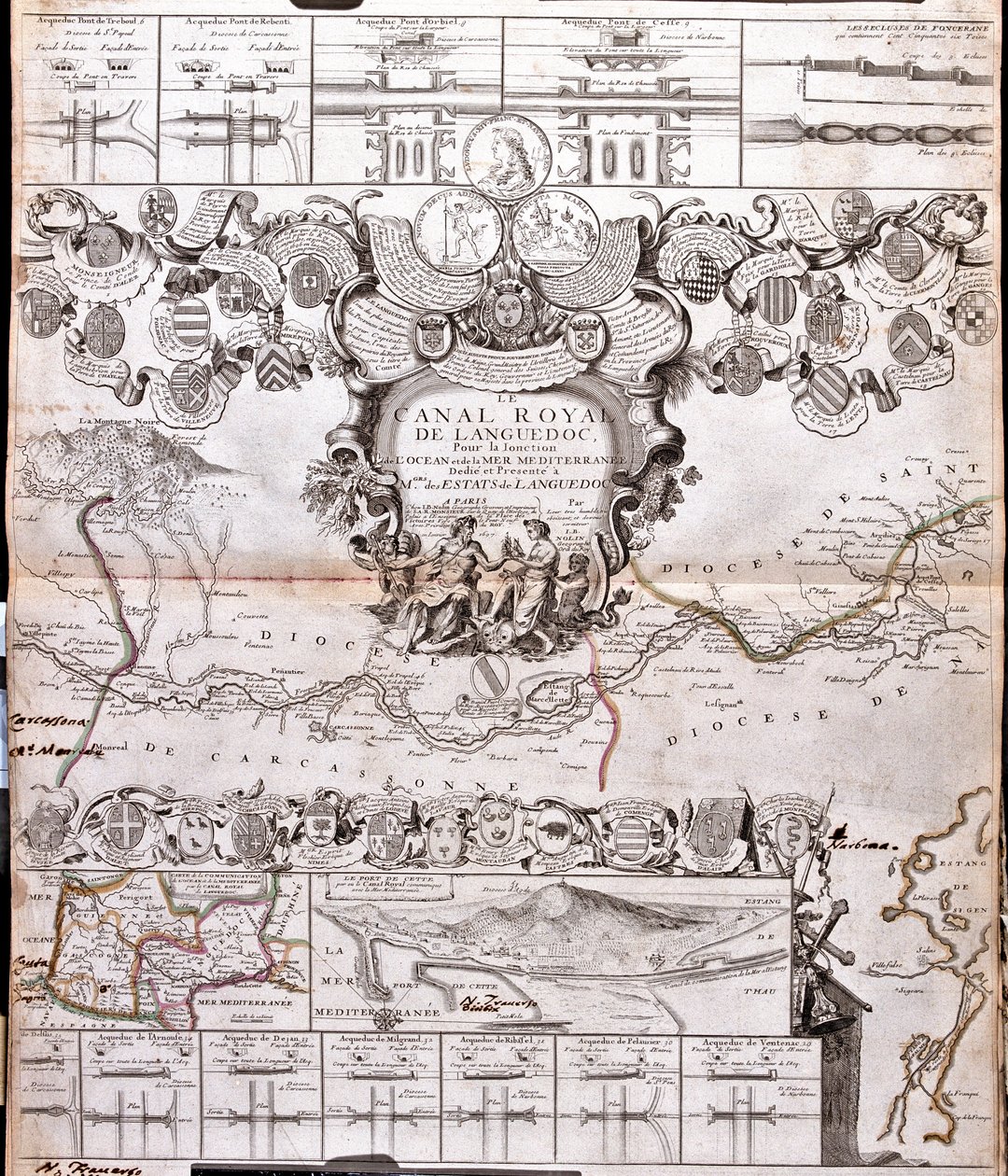 Projeto de construção de um canal de comunicação entre o oceano Atlântico e o mar Mediterrâneo, incluindo a parte aproximadamente entre Pexiora e Ouveillan; na região de Languedoc-Roussillon, França de Jean Baptiste Nolin