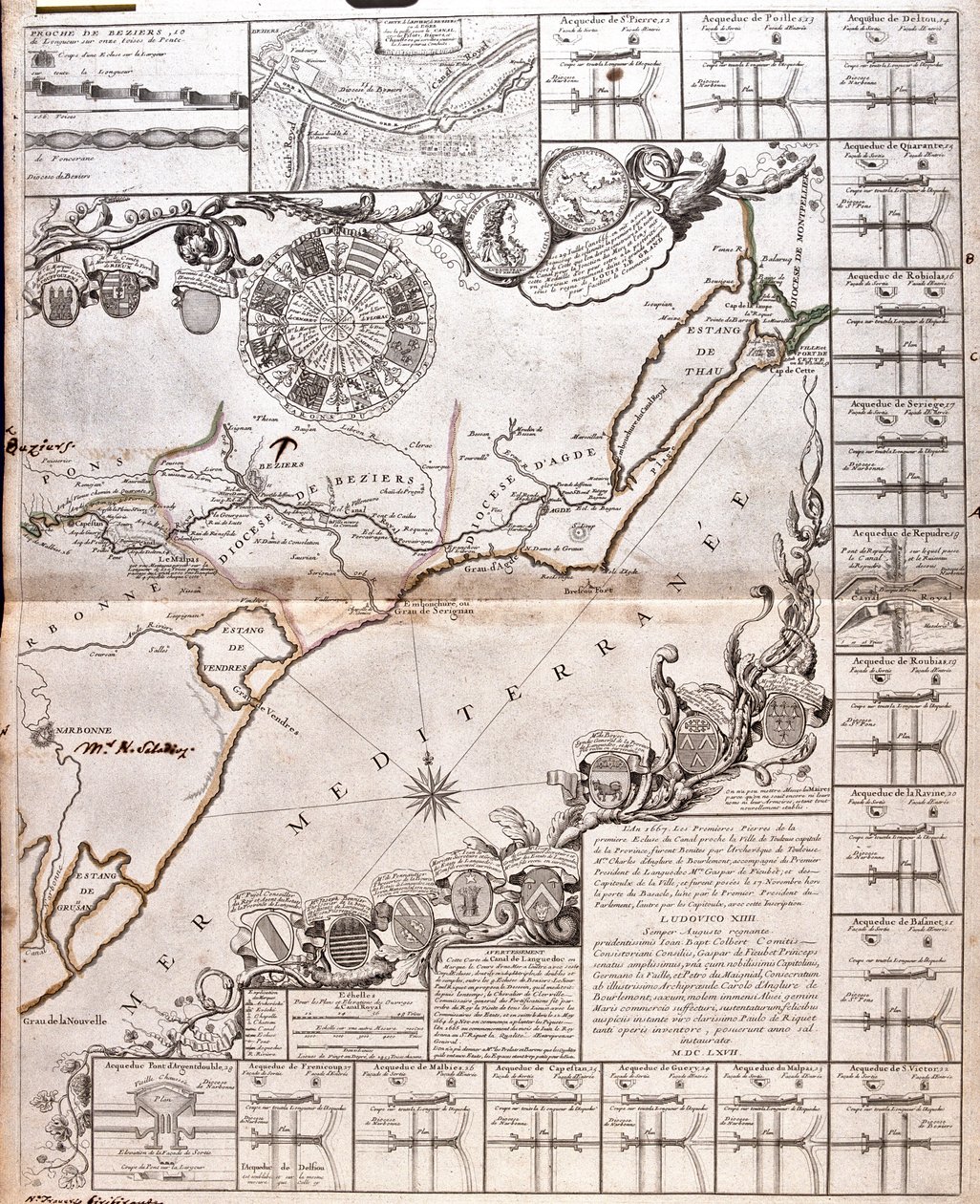 Projeto de construção de um canal de comunicação entre o oceano Atlântico e o mar Mediterrâneo, incluindo a parte aproximadamente entre Capestang e Étang de Thau; nas regiões de Languedoc-Roussillon, França de Jean Baptiste Nolin